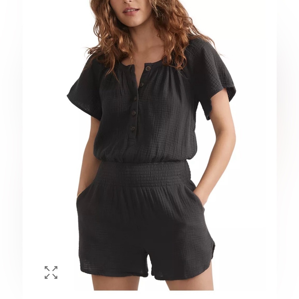 Marine Layer Bella Double Cloth Cotton Romper XS Smocked Coastal Boho Summer